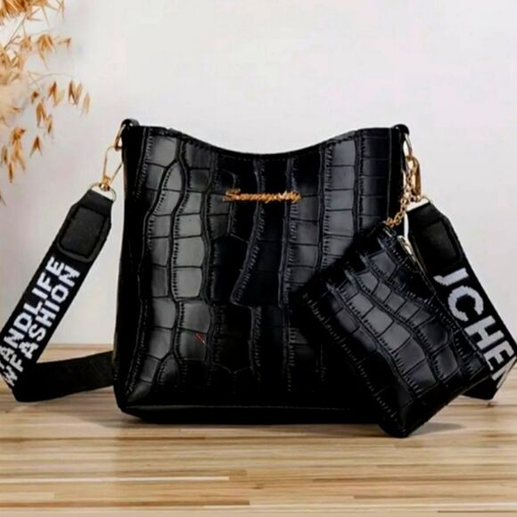 Chic Croc-Embossed Mini Crossbody Vegan Leather Bag Set - Picture 5 of 10